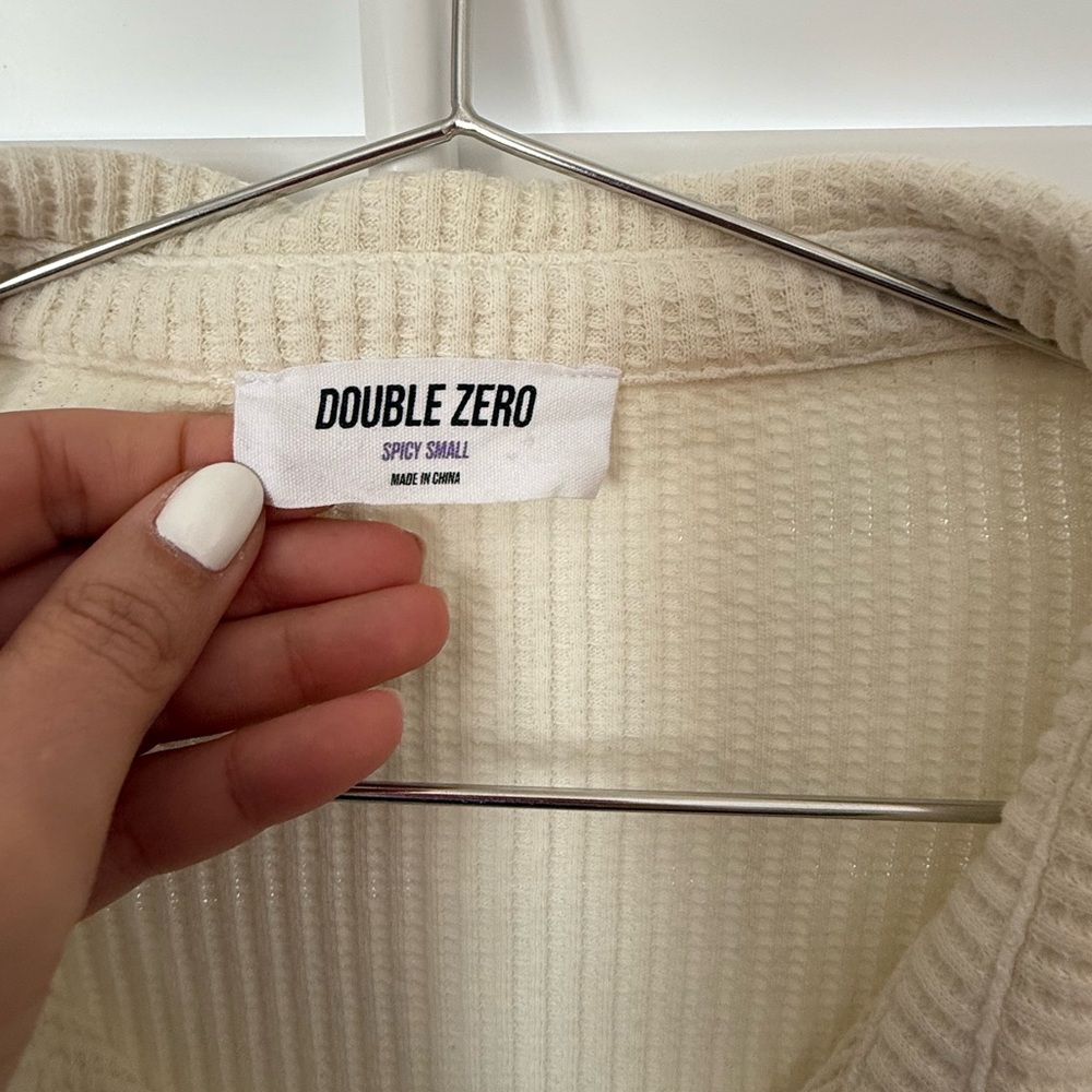 Double Zero Ribbed Cream Button Up Top - Picture 2 of 3